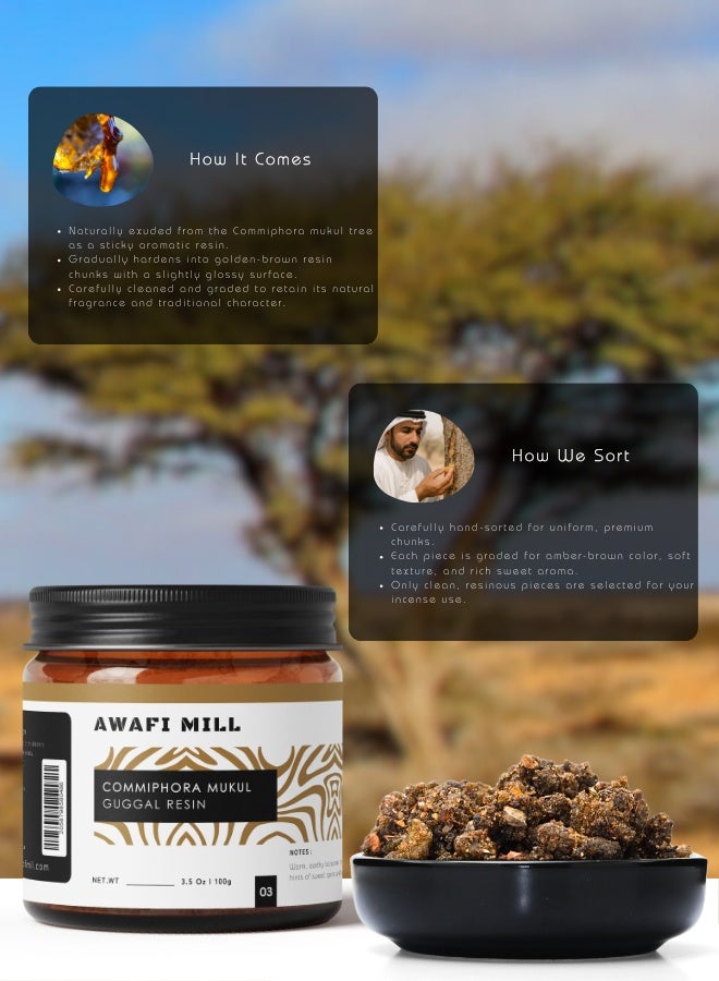 أباميك عوافي ميل جوجول (جوجال) بخور راتينج 100 جرام (3.5 أونصة) | راتنج كوميفورا موكول جوجال لشعلات الفحم والبخور - Image 4